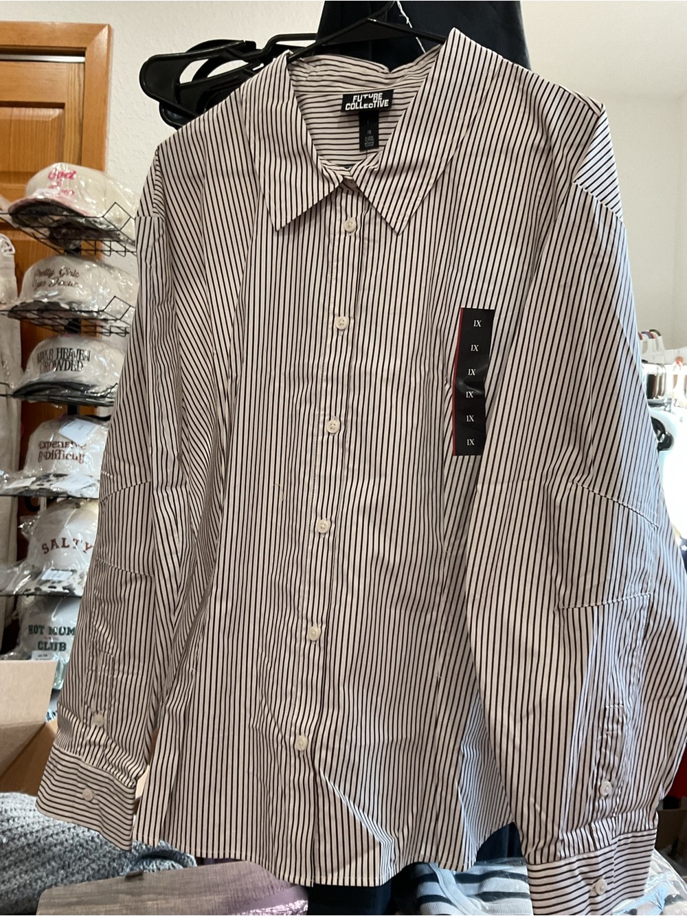 WF399 - Future Collective 1X Striped Oversized Button Down Shirt NWT